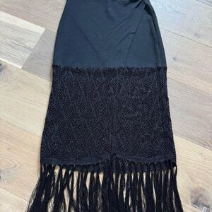 Elegant Black Midi Skirt with Fringe